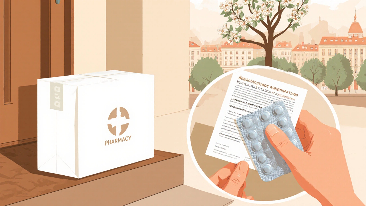 Diskrete Lieferung von generischem Isotretinoin in Weißem Paket.
