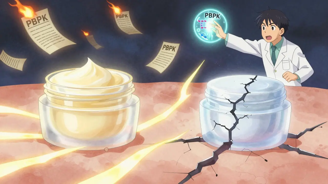 Zwei Formulierungen einer Creme kämpfen auf der Haut, dargestellt als magische Kämpfe im Anime-Stil.