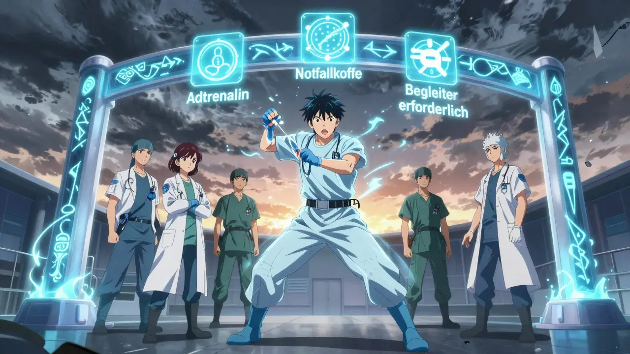 Medizinisches Team schützt einen Patienten mit einer magischen Sicherheitsbarriere während einer Kontrastmittel-Untersuchung.