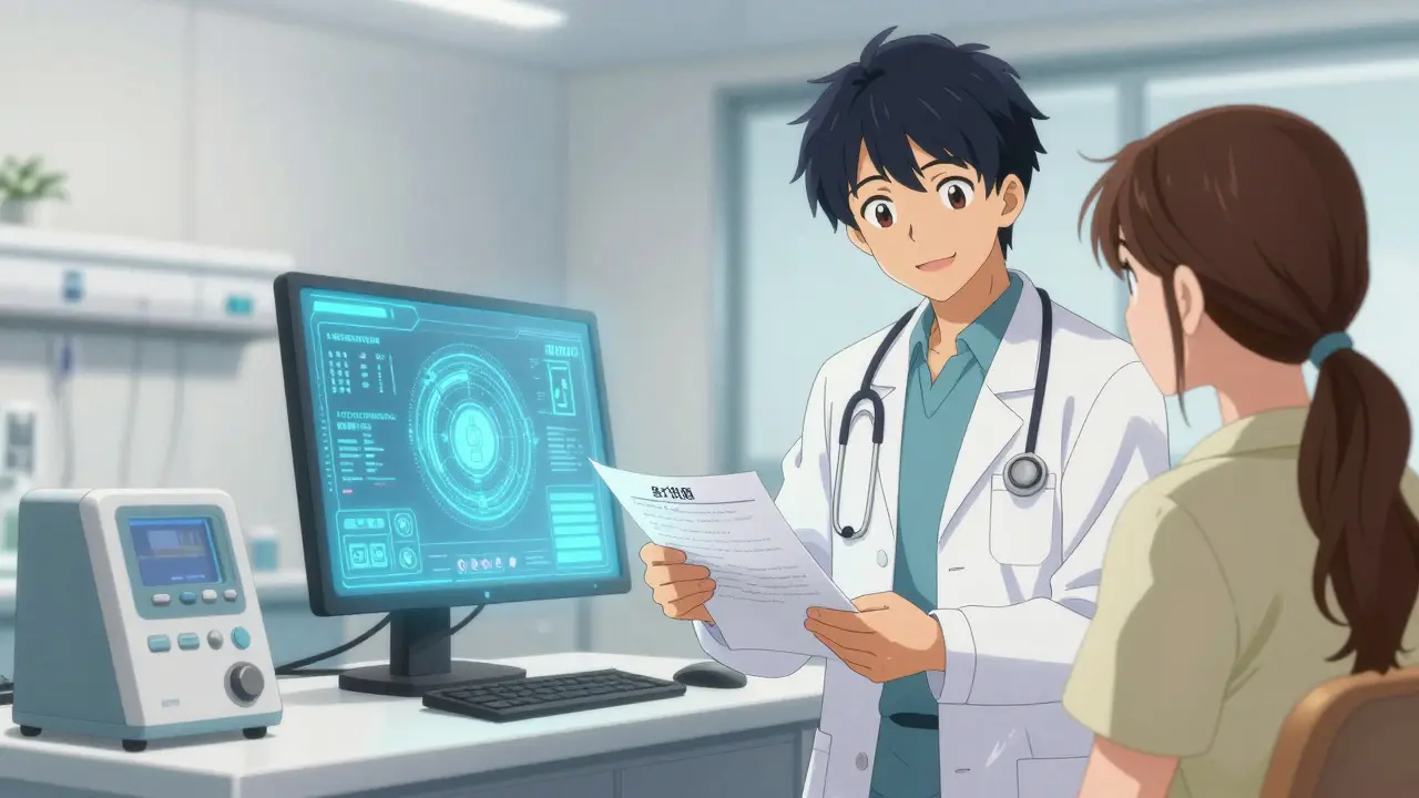 Ein Reisender bei einem Beratungsgespräch mit einem Arzt in einer ausländischen Klinik.