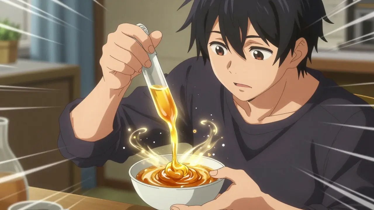 Anime-Figur mischt goldene Steroid-Schlamm-Mischung sorgfältig