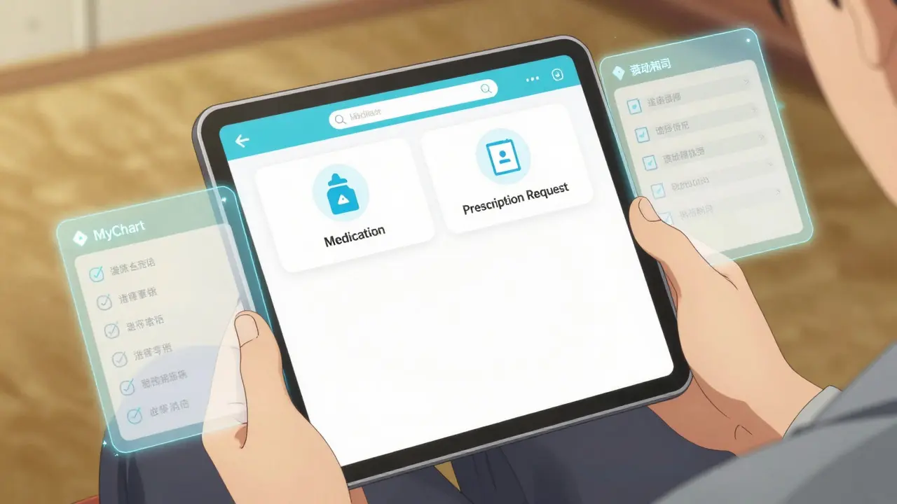 Anime-Stil: Hand hält Tablet mit magischer Gesundheits-App-Oberfläche