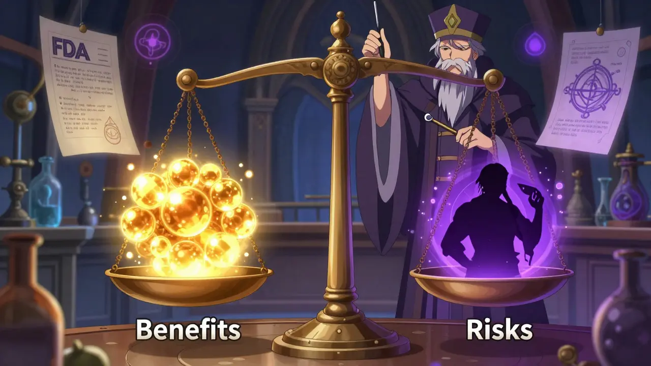Magische Waage zeigt Nutzen und Risiko von Medikamenten im Isekai-Stil