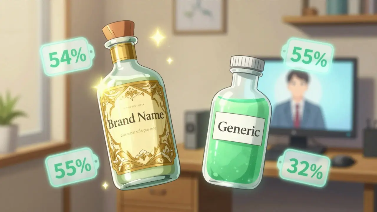 Vergleich von Marken- und Generika-Medikamenten im Anime-Stil mit Preisen