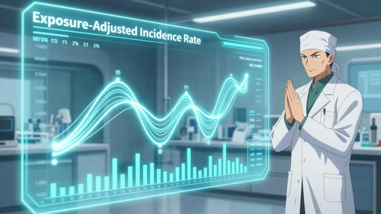 Anime-Stil: Futuristisches Labor mit Hologramm, das expositions-adjustierte Raten als Lichtbänder darstellt.