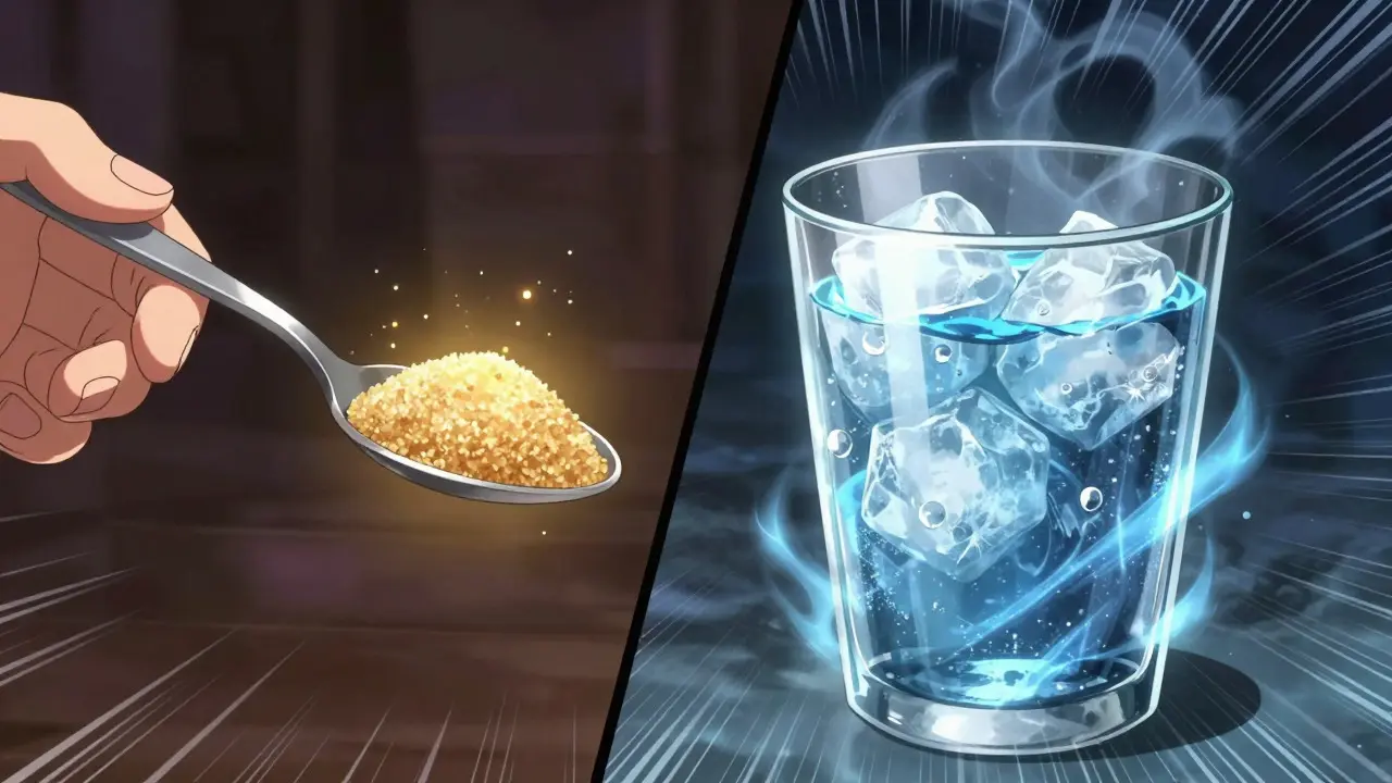 Zucker und Eiswasser als magische Heilmittel im Anime-Stil dargestellt